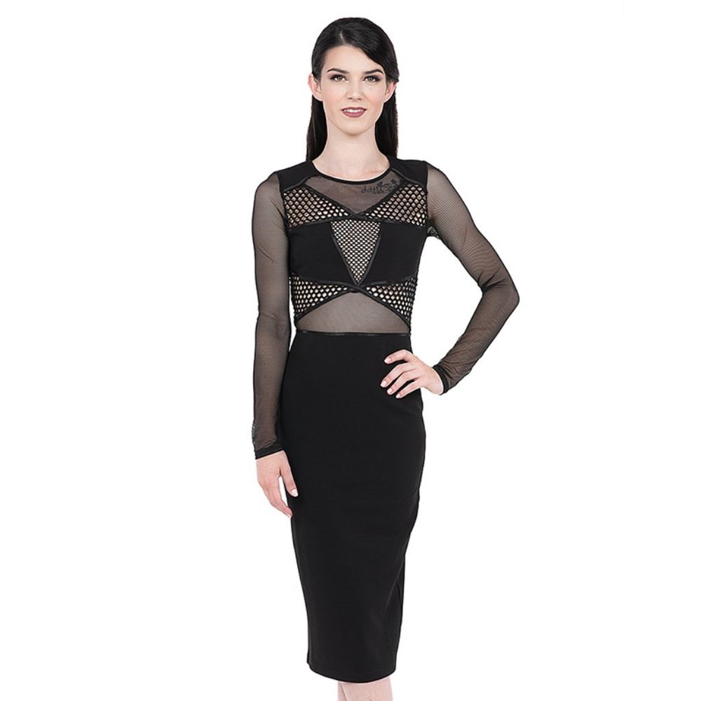 Long Sleeve Mesh Midi Dress